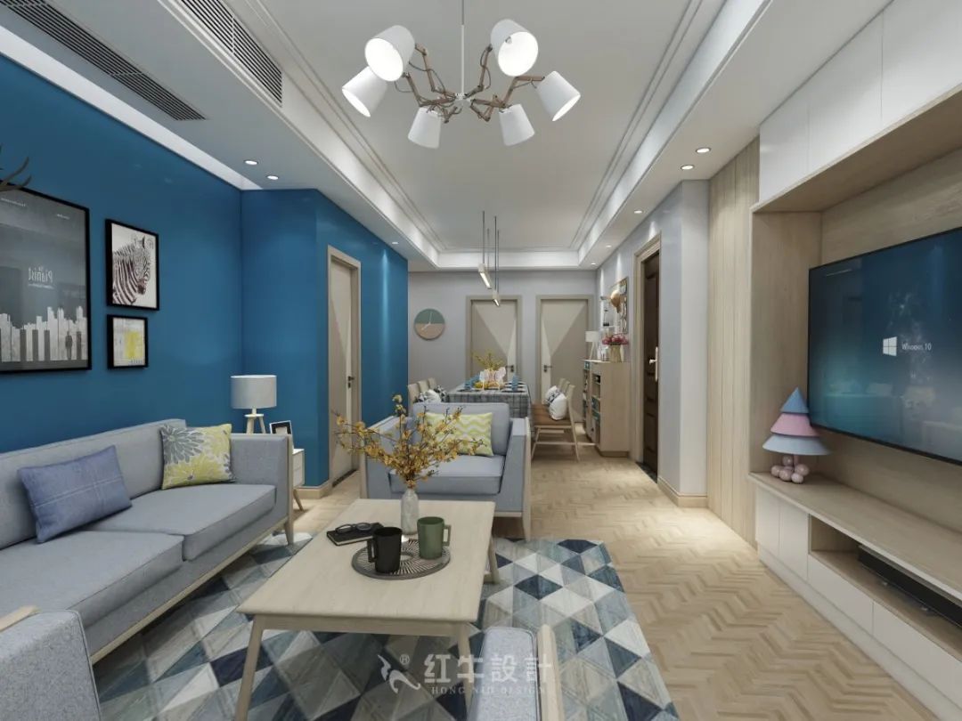 余玮_红牛设计--中垠紫金官邸140㎡（G户型）北欧风格01客厅